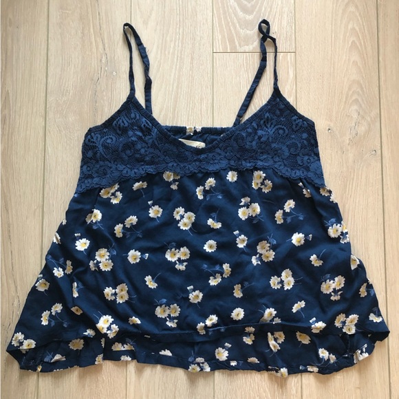 Hollister Navy Blue Floral Lace Detailed Camisole Top - Picture 1 of 7